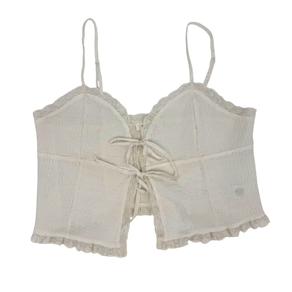 Kirious Los Angeles White Lace Trim Tie Front Boho Coquette Top Grunge Fairycore - Picture 9 of 12